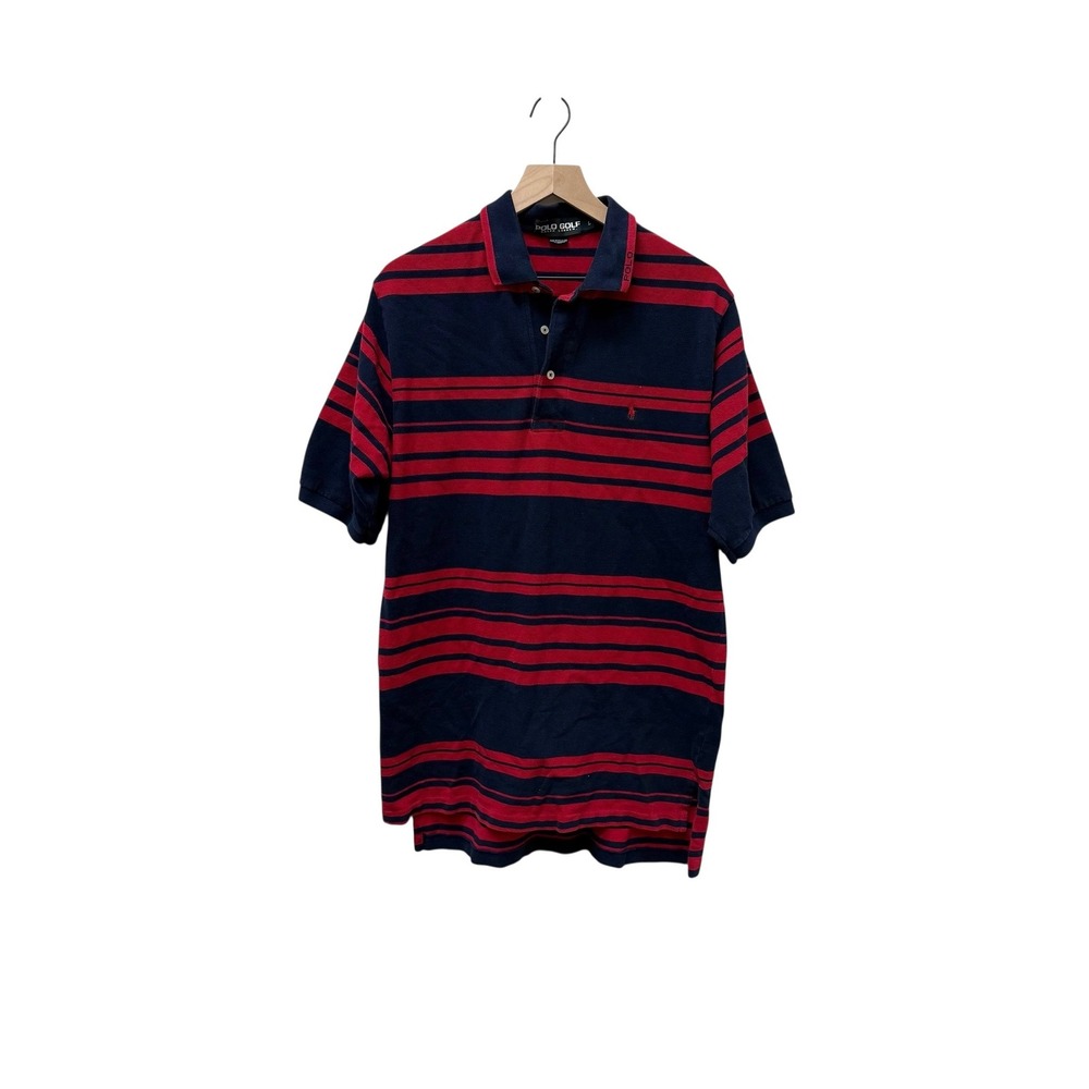 Polo Golf Ralph Lauren Striped‎ Polo Shirt Mens Large Red Blue Cotton